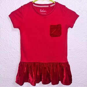 Boden Red Short Sleeve Kids Tee with Pocket and Ruffle Hem